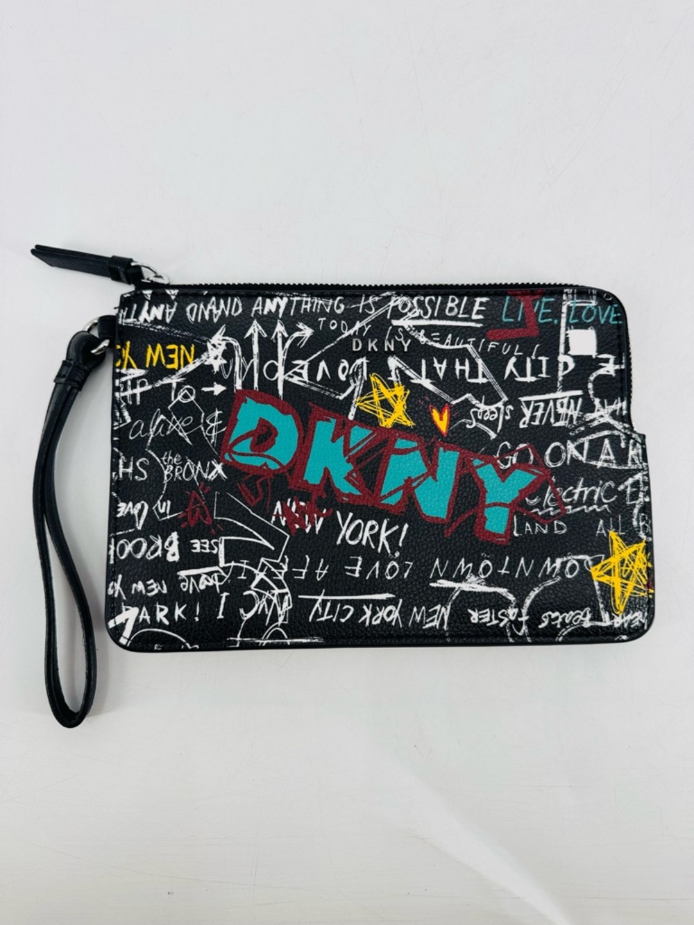 DKNY New York Graffiti Retro 90s Vegan Leather Streetwear Urban Pouch Wristlet
